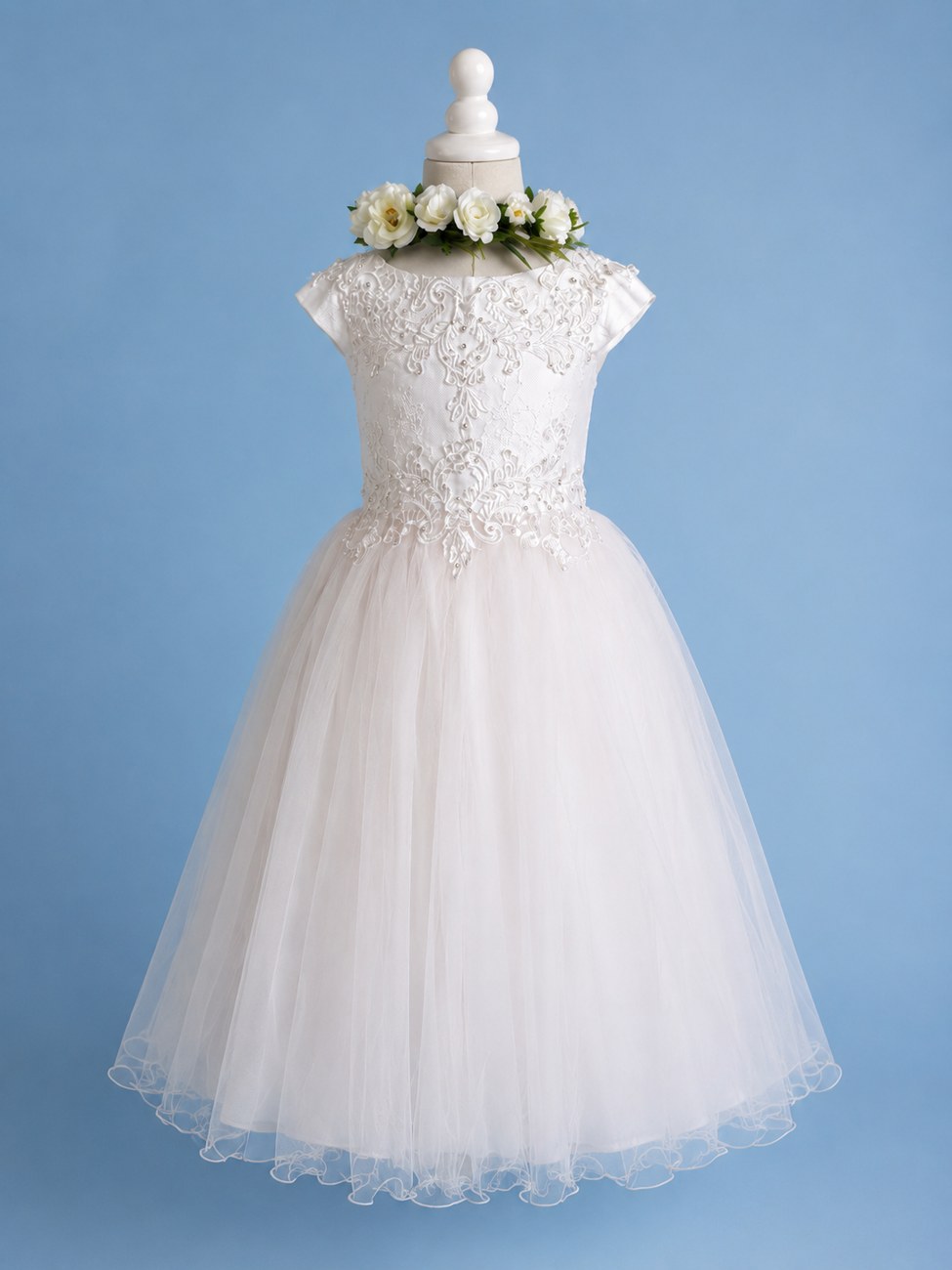 Robe Séraphine, Robe de cérémonie fille en dentelle perlée, vue de face